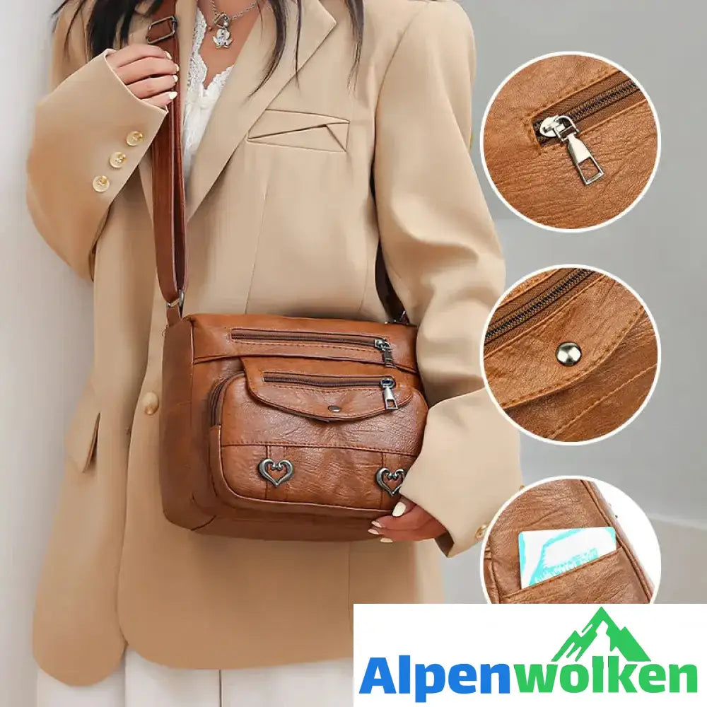 Alpenwolken - Damen-Umhängetasche aus weichem Leder mit mehreren Taschen