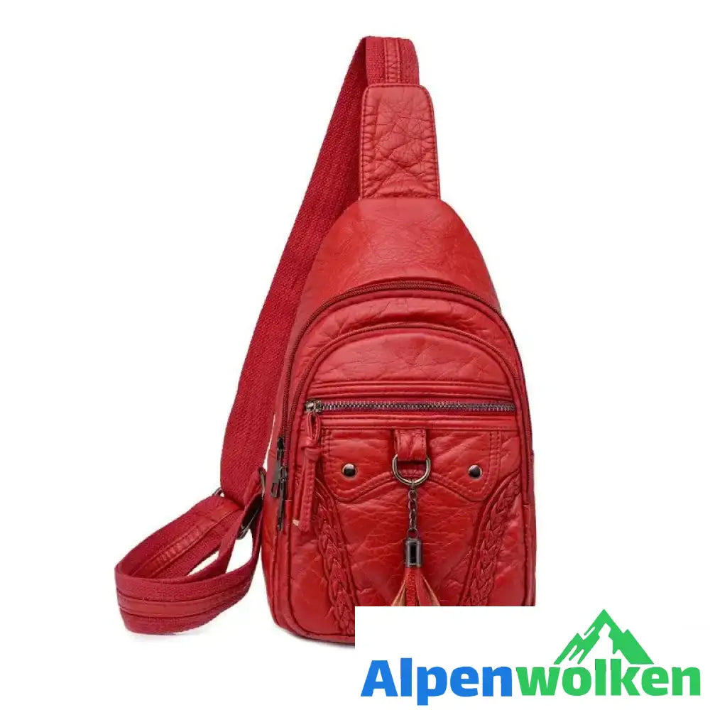 Alpenwolken - Damen-Umhängetasche aus weichem PU-Leder mit Quaste rot