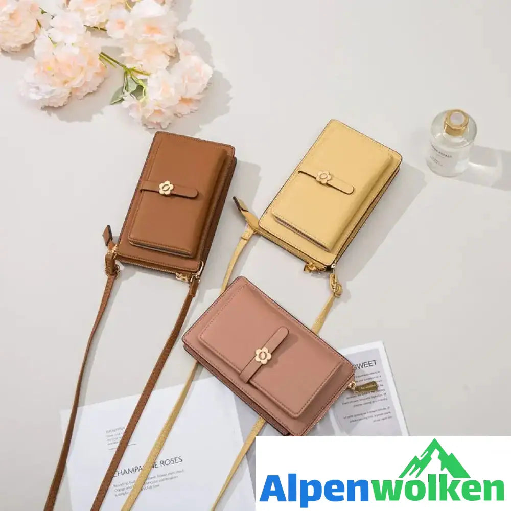 Alpenwolken - Damen-Umhängetasche mit Touchscreen-Handy-Geldbörse Braun