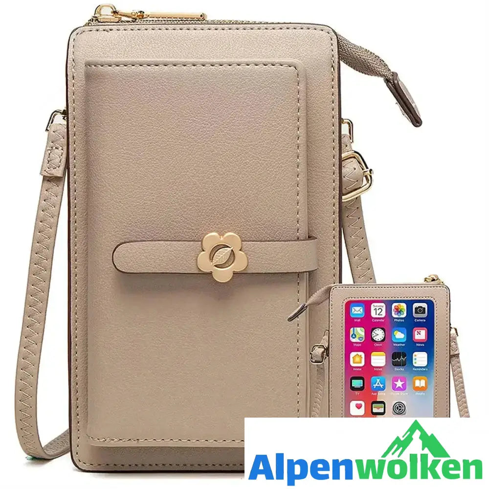 Alpenwolken - Damen-Umhängetasche mit Touchscreen-Handy-Geldbörse Khaki