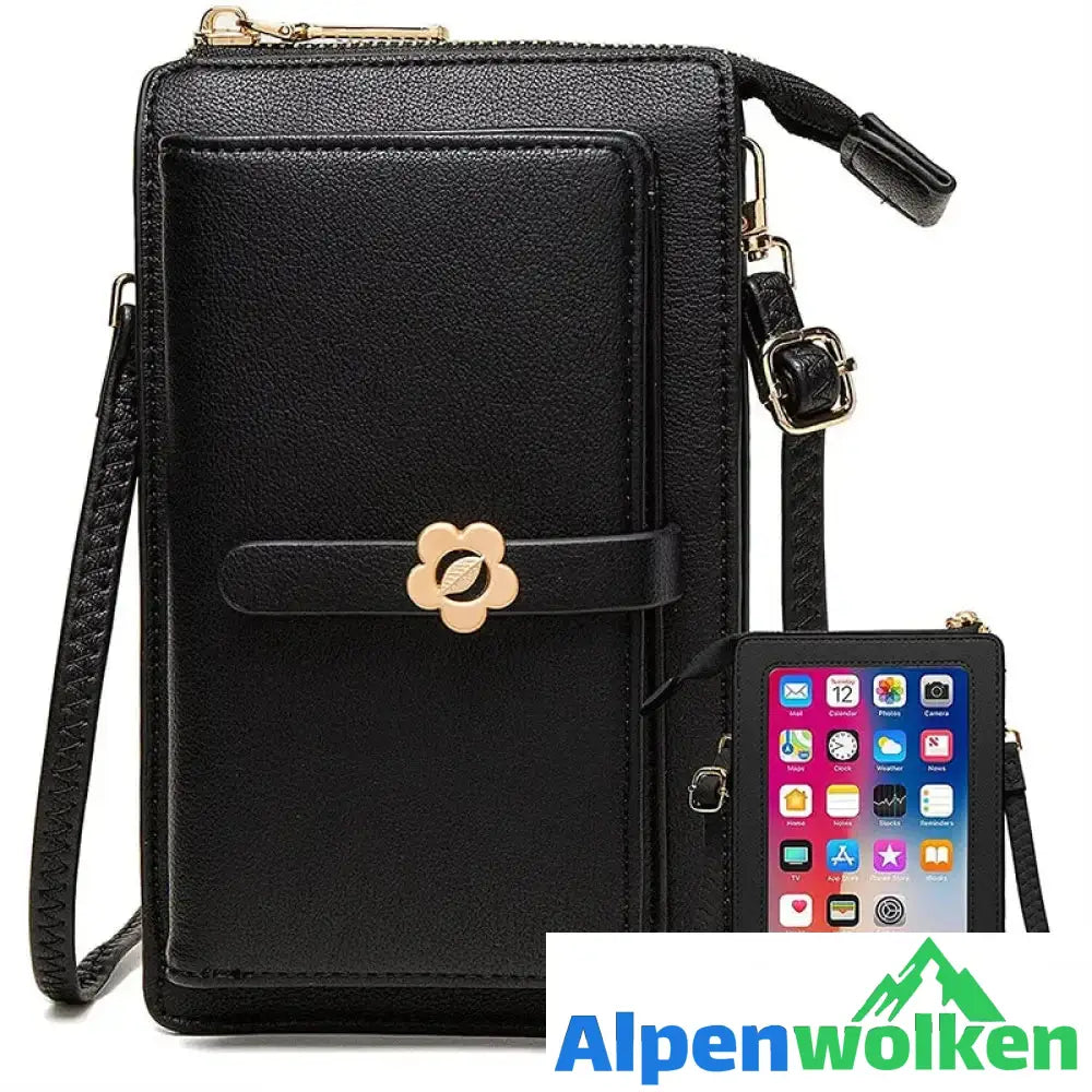 Alpenwolken - Damen-Umhängetasche mit Touchscreen-Handy-Geldbörse Schwarz