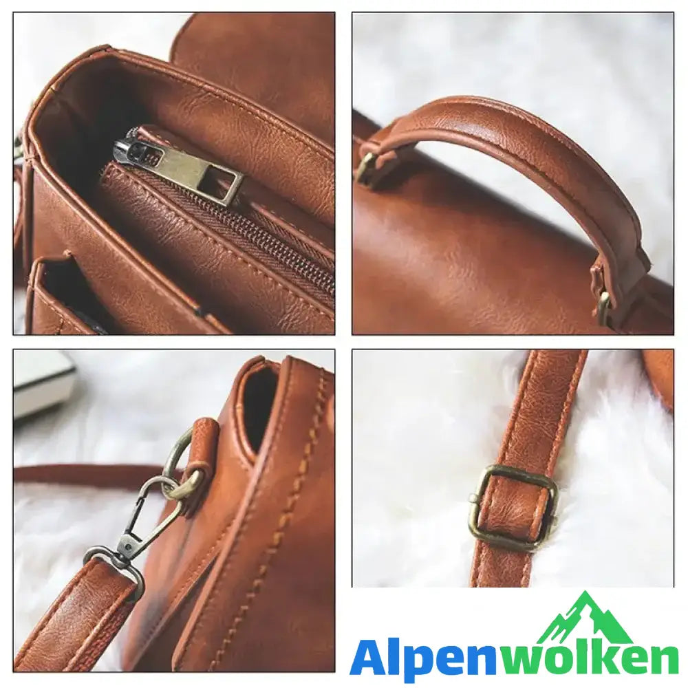 Alpenwolken - Damen Vintage Einzigartige Ledertasche mit Schnalle