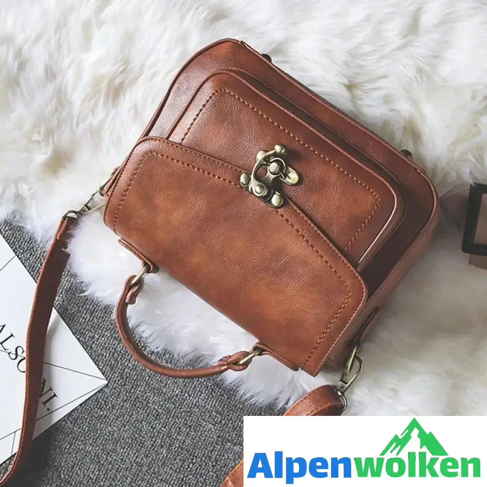 Alpenwolken - Damen Vintage Einzigartige Ledertasche mit Schnalle Braun