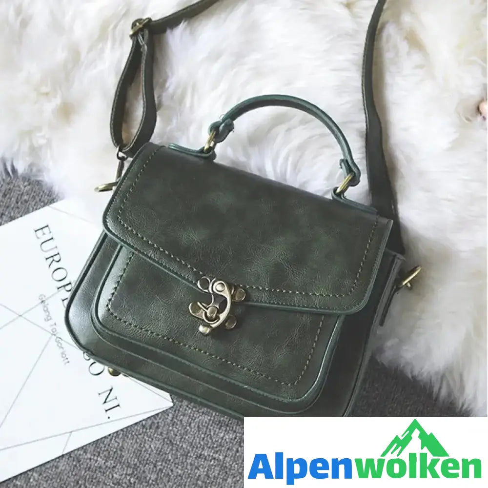 Alpenwolken - Damen Vintage Einzigartige Ledertasche mit Schnalle Grün