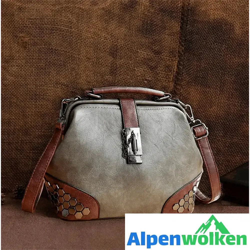 Alpenwolken - Damen Vintage Wabenniete Umhängetasche grau