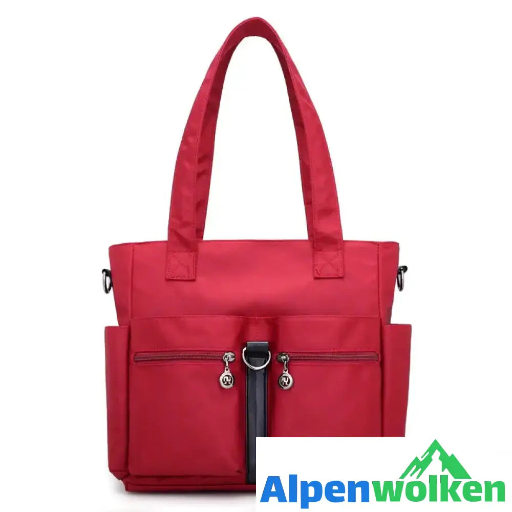 Alpenwolken - Damen wasserdichte Reisetasche aus Nylongewebe mit großer Kapazität rot