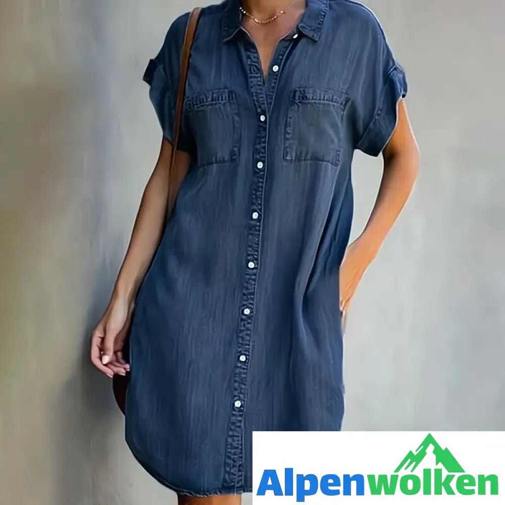 Alpenwolken - DAPHNÉ DENIM JURK Dunkelblau