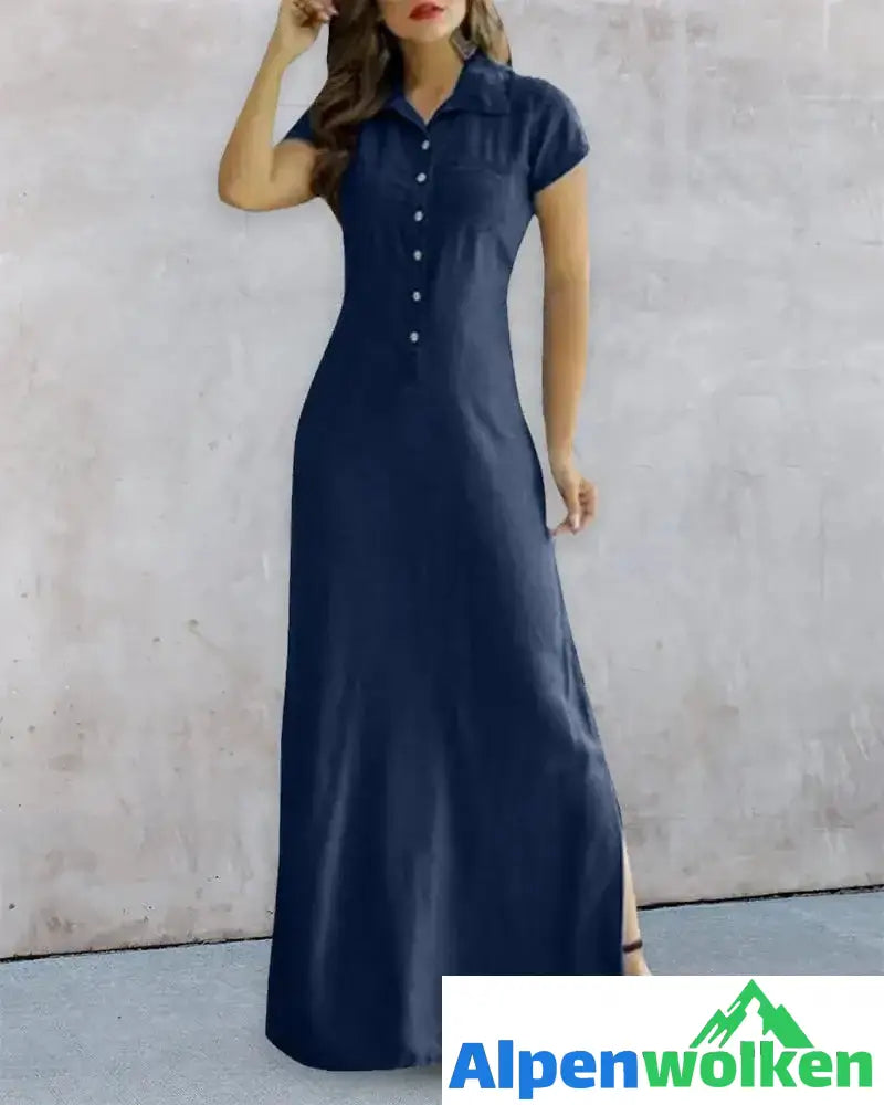 Alpenwolken - Denim-Imitat-Kleid Marineblau