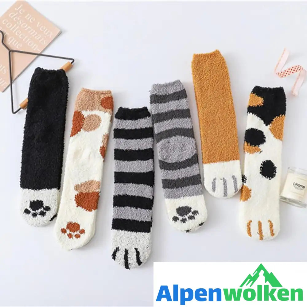 Alpenwolken - Dicke warme süße Katzenkrallen-Bodensocken