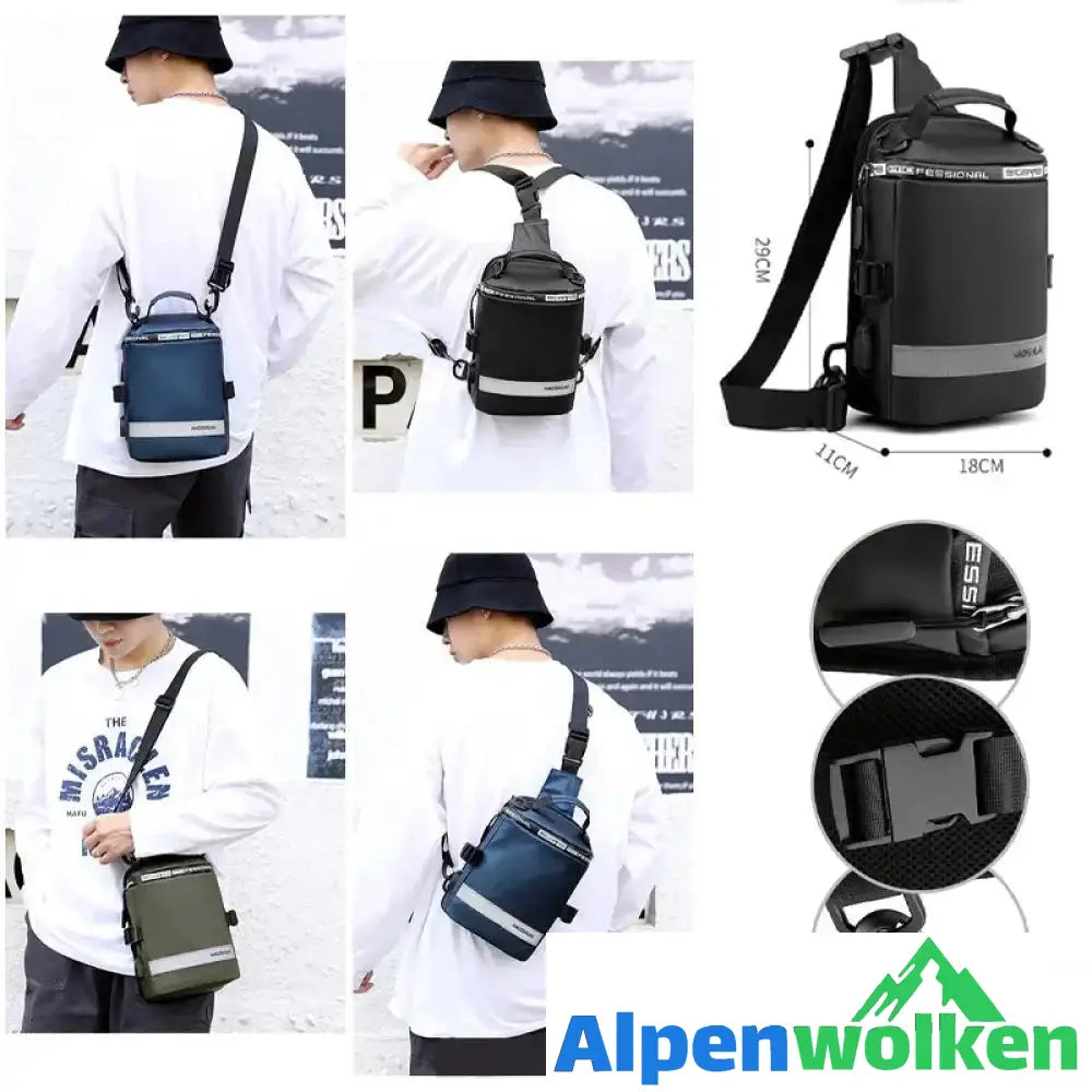 Alpenwolken - Diebstahlsichere Herren-Brusttasche mit USB-Ladefunktion