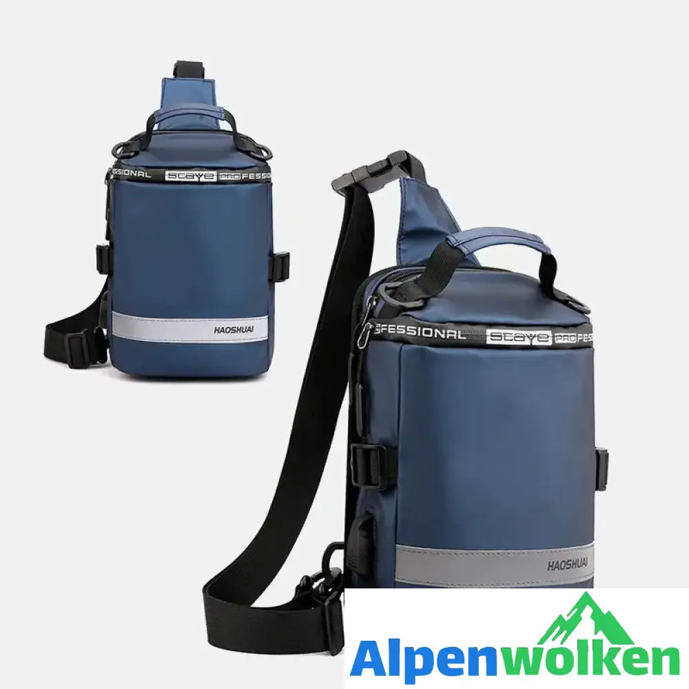 Alpenwolken - Diebstahlsichere Herren-Brusttasche mit USB-Ladefunktion blau