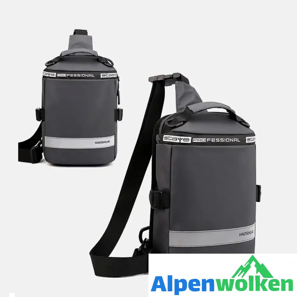 Alpenwolken - Diebstahlsichere Herren-Brusttasche mit USB-Ladefunktion grau