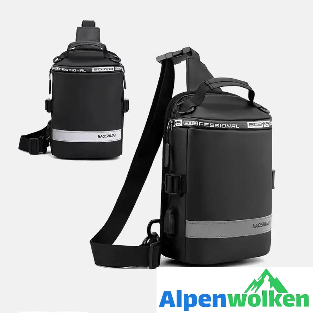 Alpenwolken - Diebstahlsichere Herren-Brusttasche mit USB-Ladefunktion schwarz