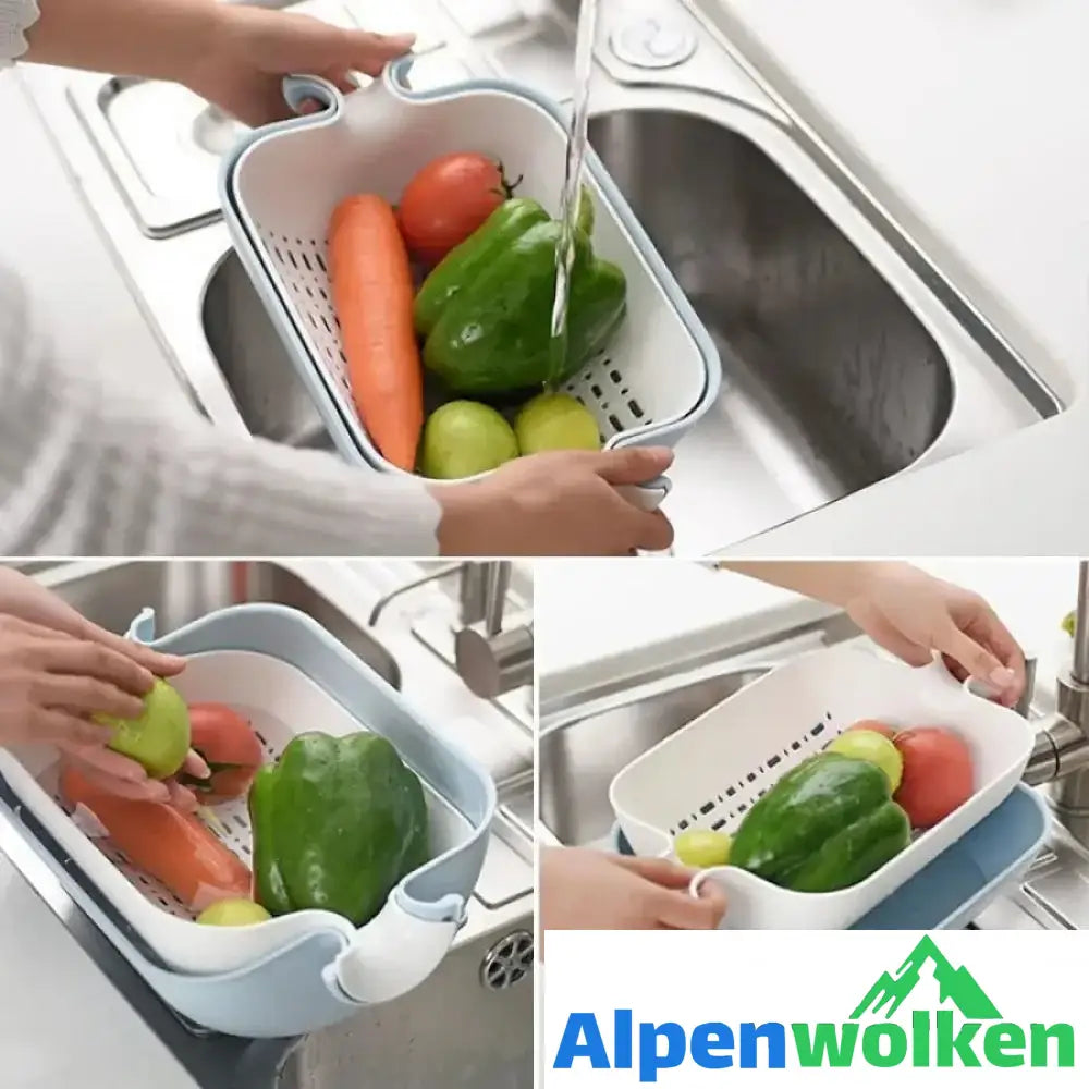 Alpenwolken - Doppelschicht Flip-Drain-Korb, Obst- und Gemüsekorb aus Kunststoff, Tropfkorb