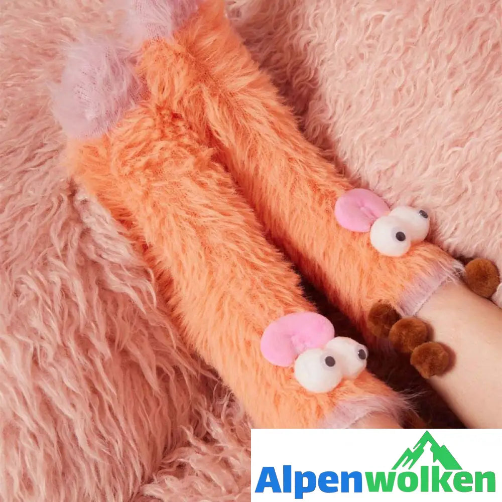 Alpenwolken - Dreidimensionale Socken aus korallfarbenem Samt