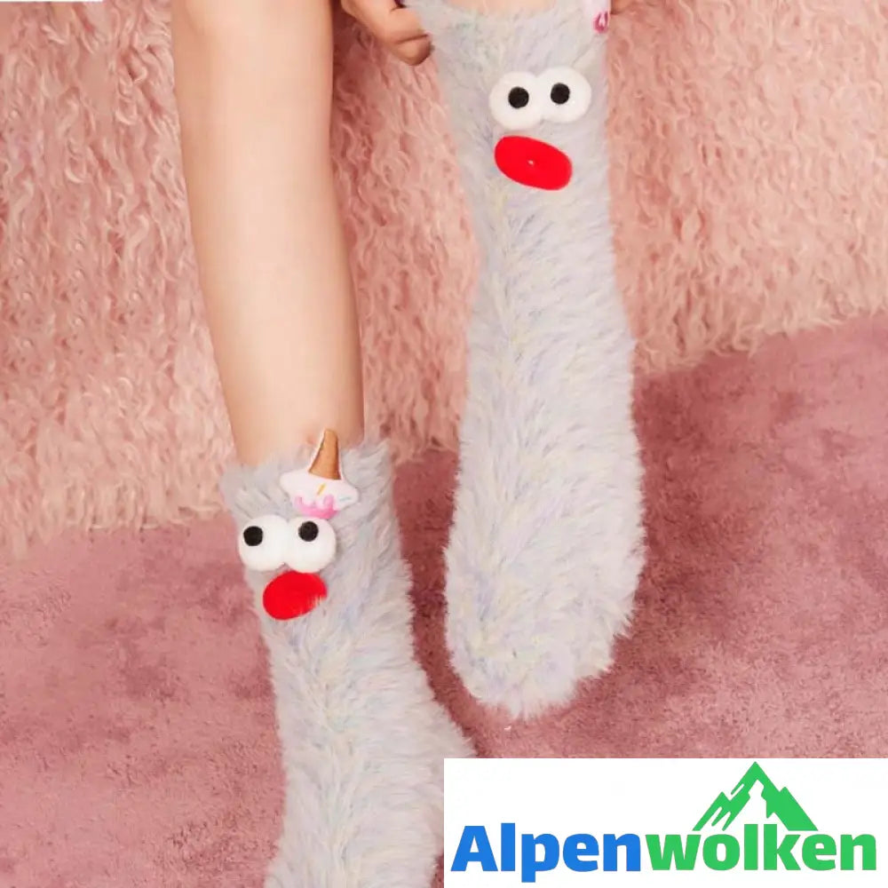 Alpenwolken - Dreidimensionale Socken aus korallfarbenem Samt