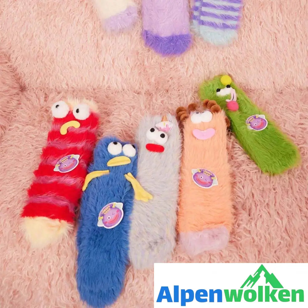 Alpenwolken - Dreidimensionale Socken aus korallfarbenem Samt