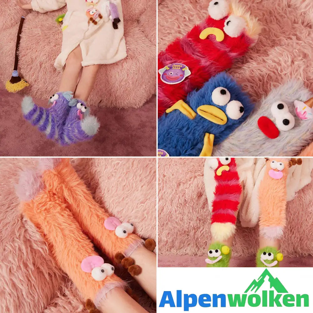 Alpenwolken - Dreidimensionale Socken aus korallfarbenem Samt