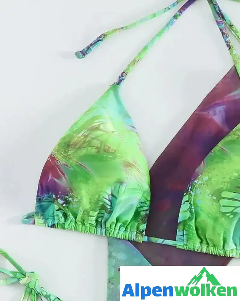 Alpenwolken - Dreiteiliges mehrfarbiges Batik-Bikini-Set