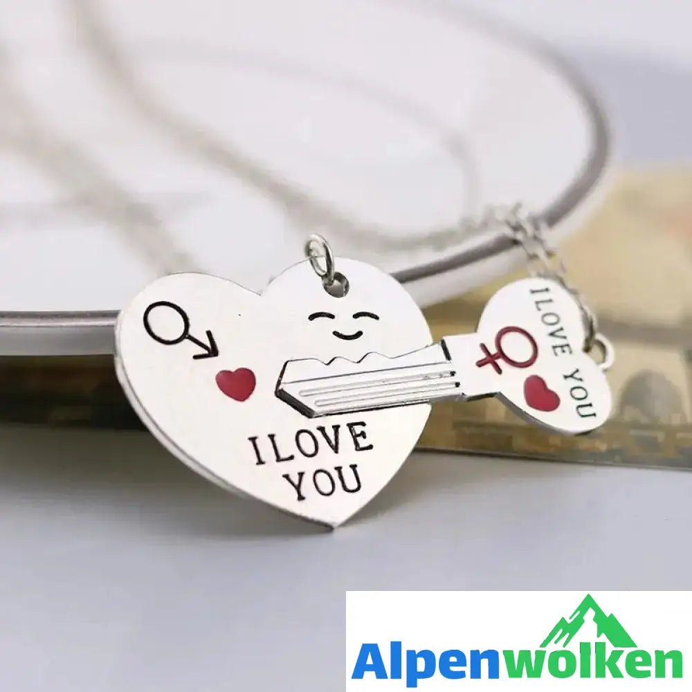 Alpenwolken - Ein Paar "I LOVE YOU" Halskette / Schlüsselanhänger