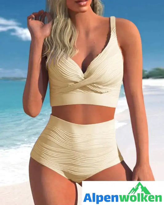 Alpenwolken - Einfarbige Bikinis mit hoher Taille Beige