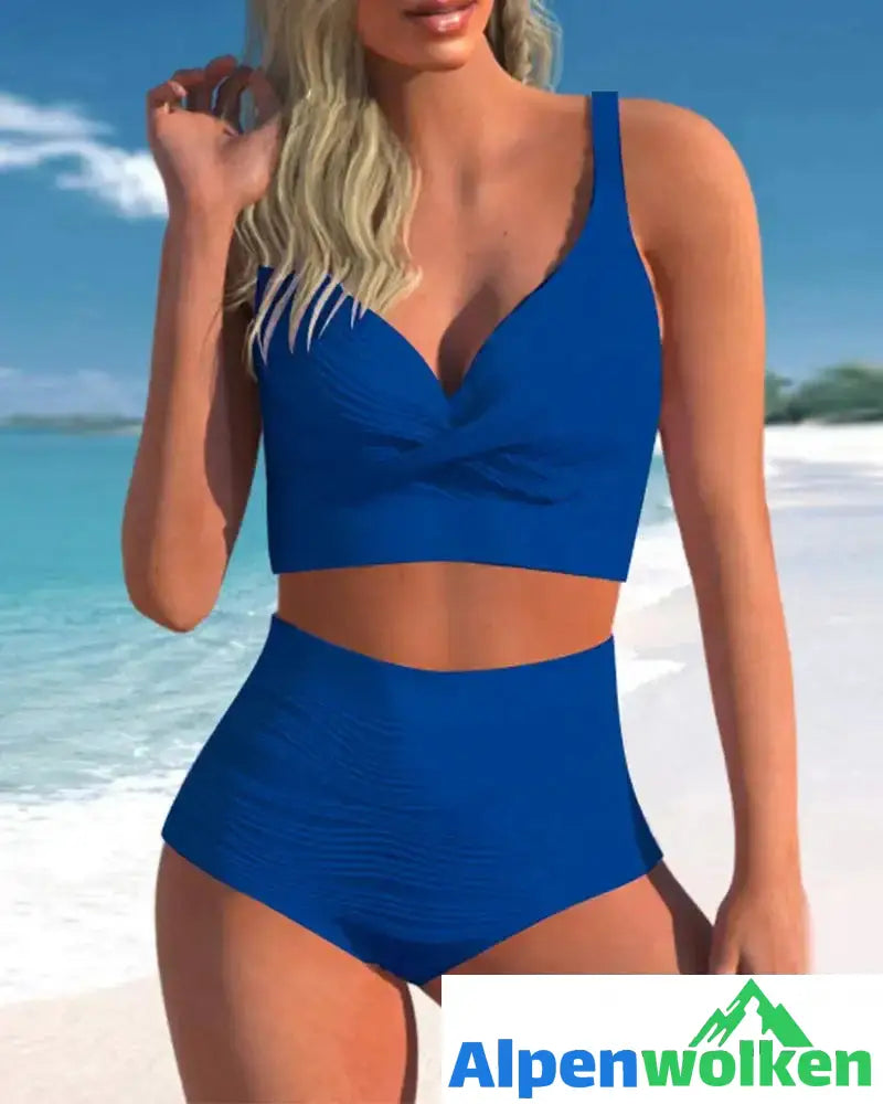 Alpenwolken - Einfarbige Bikinis mit hoher Taille Blau