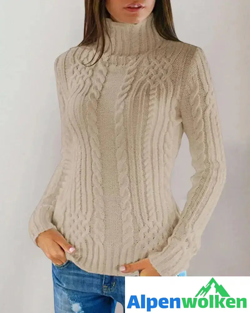 Alpenwolken - Einfarbiger Basic-Pullover mit Rollkragen Beige