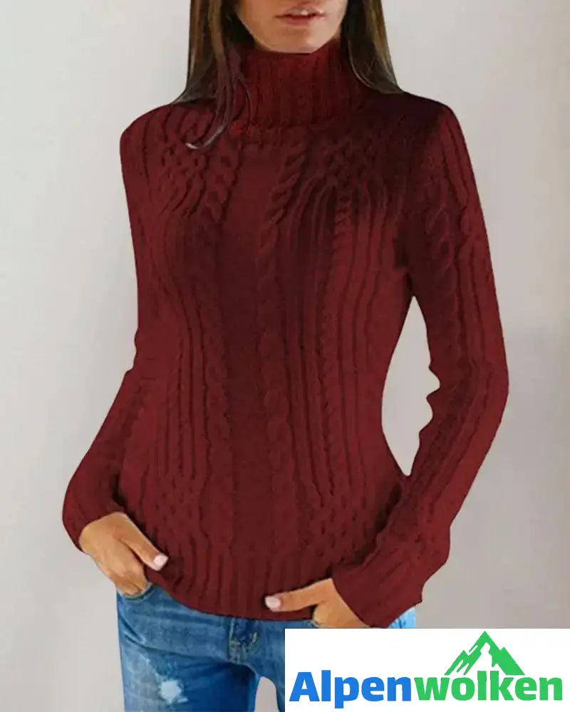 Alpenwolken - Einfarbiger Basic-Pullover mit Rollkragen Rot