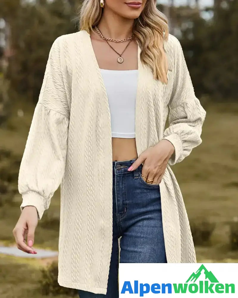 Alpenwolken - Einfarbiger Cardigan mit langen Ärmeln Beige