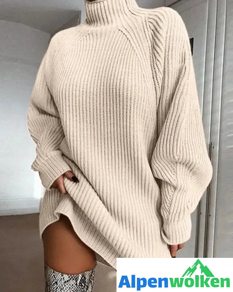 Alpenwolken - Einfarbiger Pullover mit hohem Kragen Beige