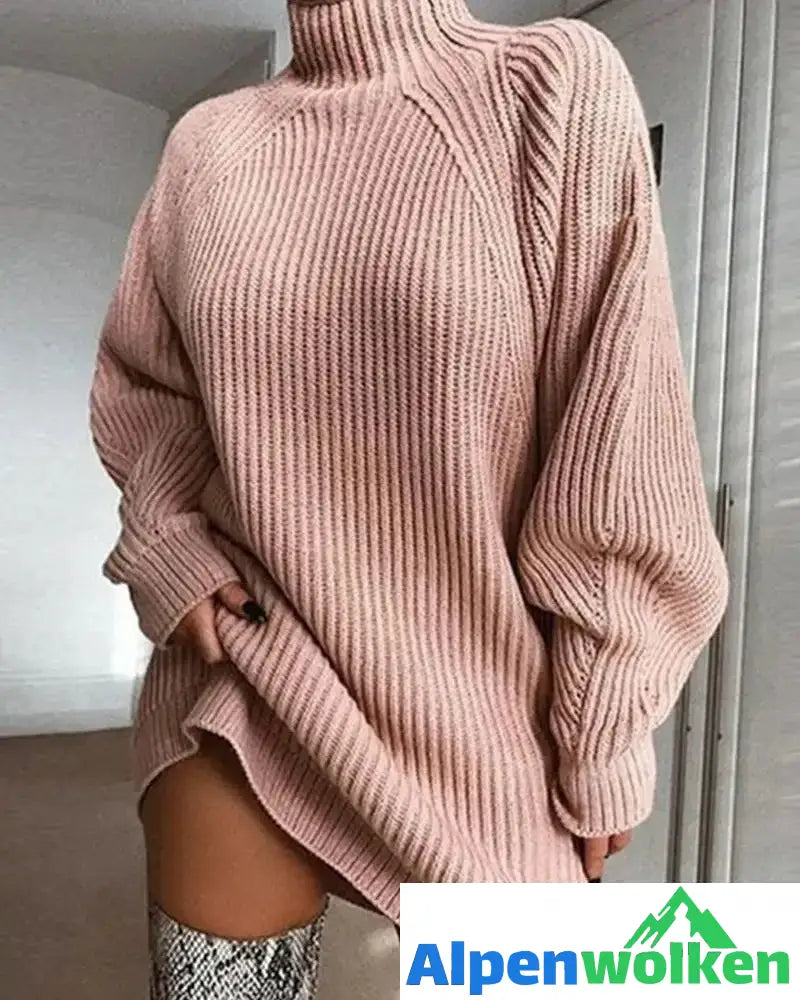 Alpenwolken - Einfarbiger Pullover mit hohem Kragen Rosa