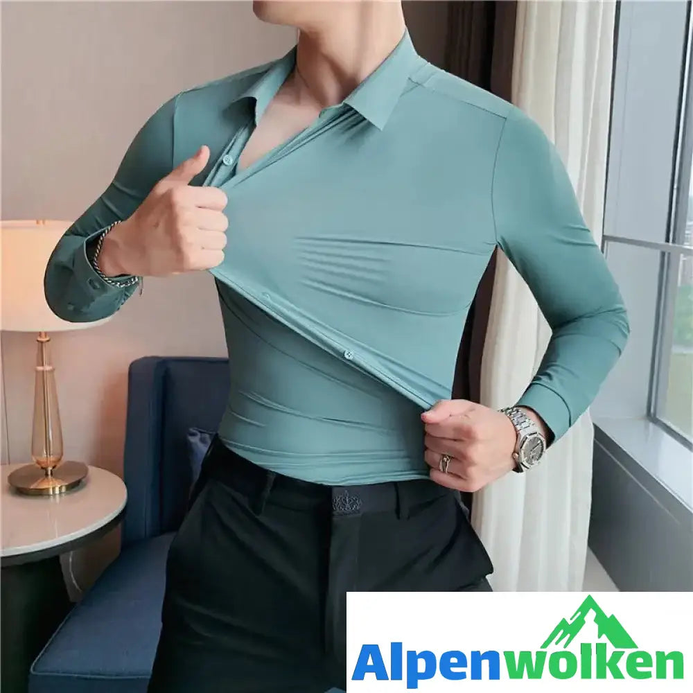 Alpenwolken - Einfarbiges Business-Stretchhemd für Herren