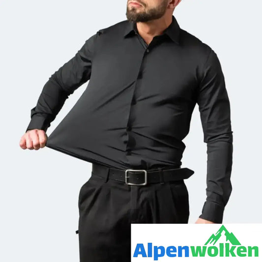 Alpenwolken - Einfarbiges Business-Stretchhemd für Herren schwarz