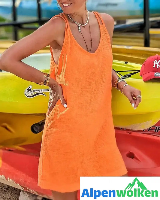 Alpenwolken - Einfarbiges Kleid mit V-Ausschnitt Orange