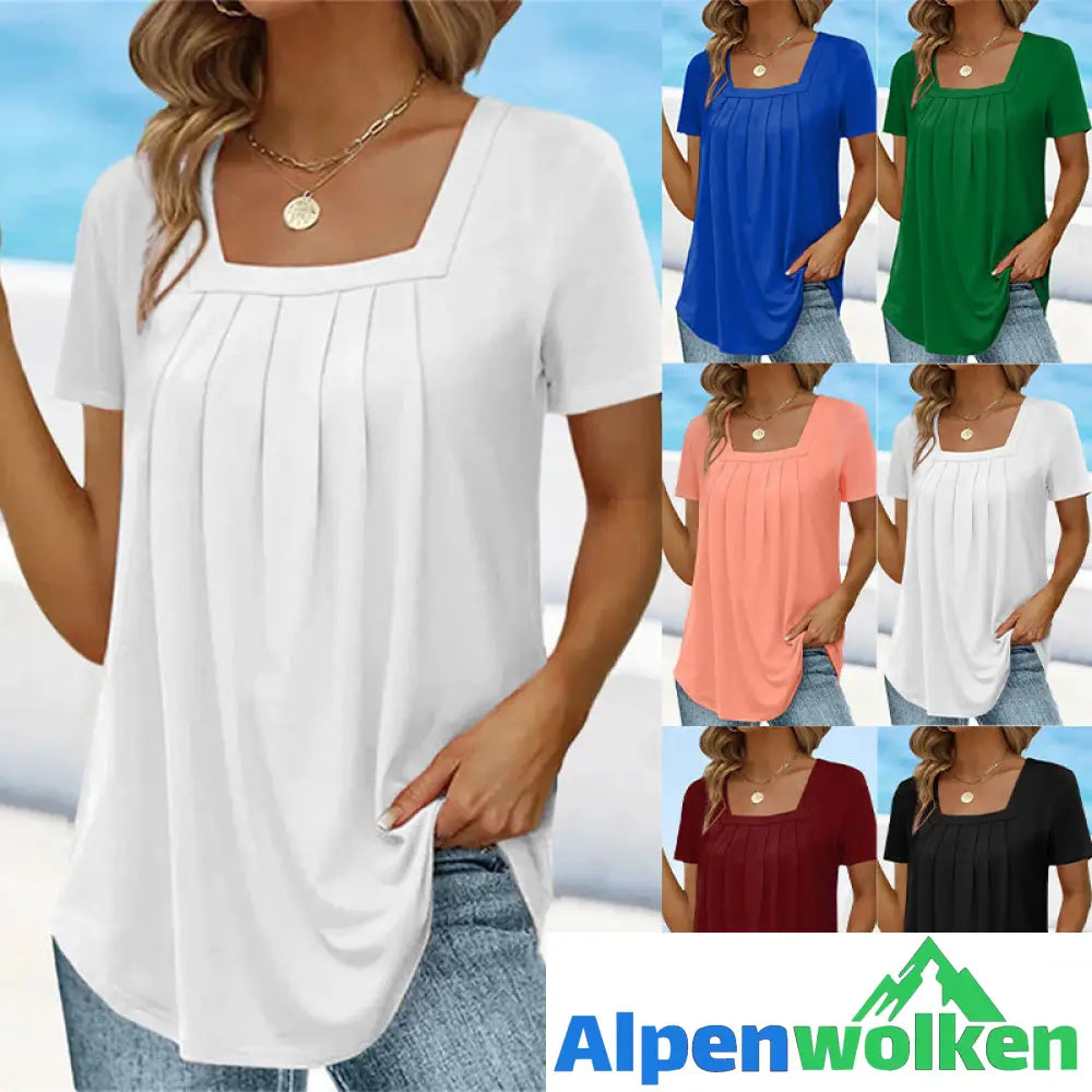 Alpenwolken - 🌈🌸Einfarbiges Kurzarm-T-Shirt mit quadratischem Ausschnitt🌸