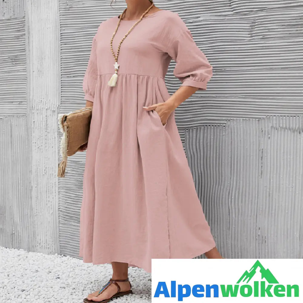 Alpenwolken - ✨🌸Einfarbiges Modisches Lockeres Kleid mit Laternenärmeln🌸✨