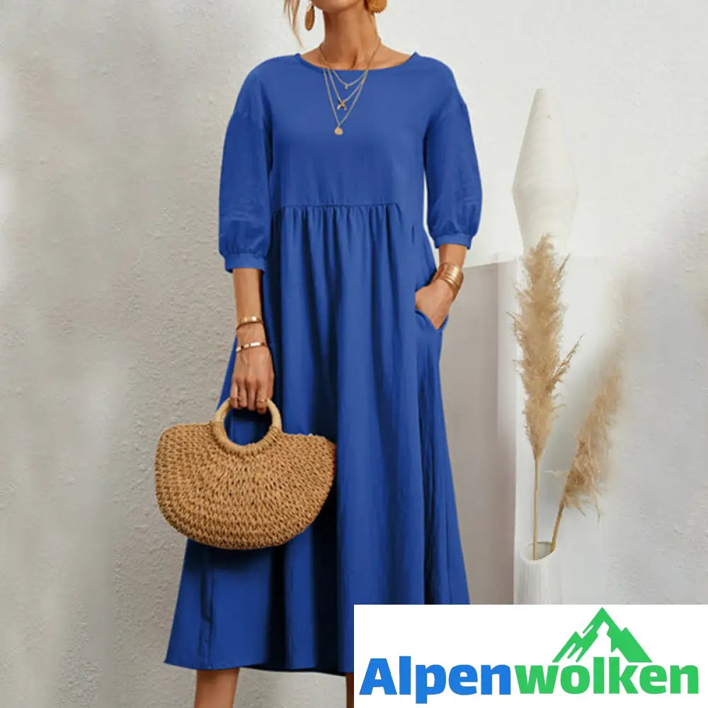 Alpenwolken - ✨🌸Einfarbiges Modisches Lockeres Kleid mit Laternenärmeln🌸✨