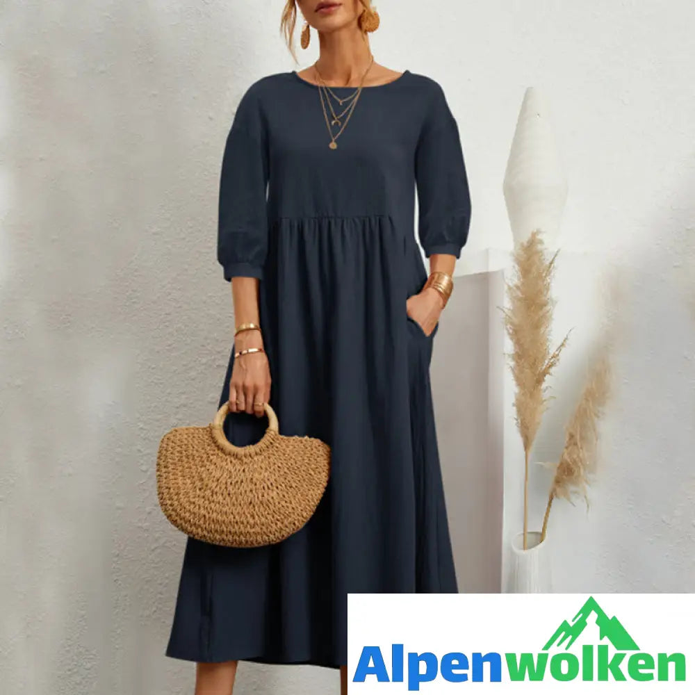 Alpenwolken - ✨🌸Einfarbiges Modisches Lockeres Kleid mit Laternenärmeln🌸✨