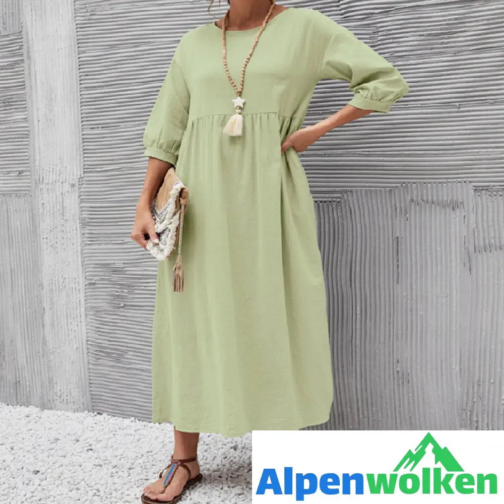 Alpenwolken - ✨🌸Einfarbiges Modisches Lockeres Kleid mit Laternenärmeln🌸✨