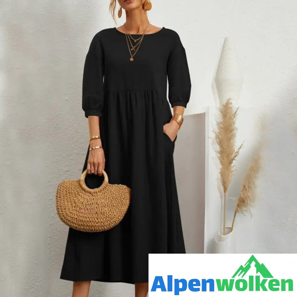 Alpenwolken - ✨🌸Einfarbiges Modisches Lockeres Kleid mit Laternenärmeln🌸✨