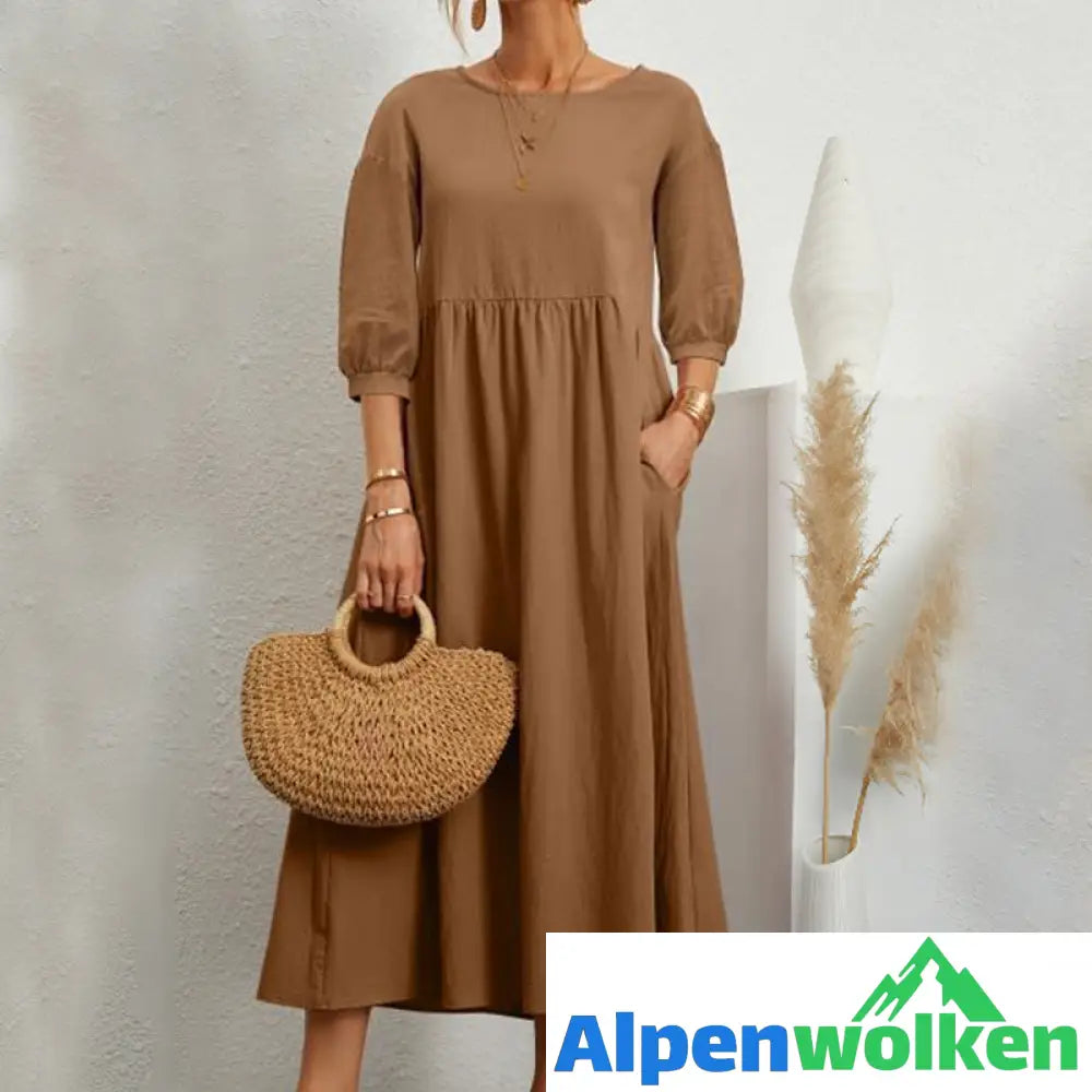 Alpenwolken - ✨🌸Einfarbiges Modisches Lockeres Kleid mit Laternenärmeln🌸✨