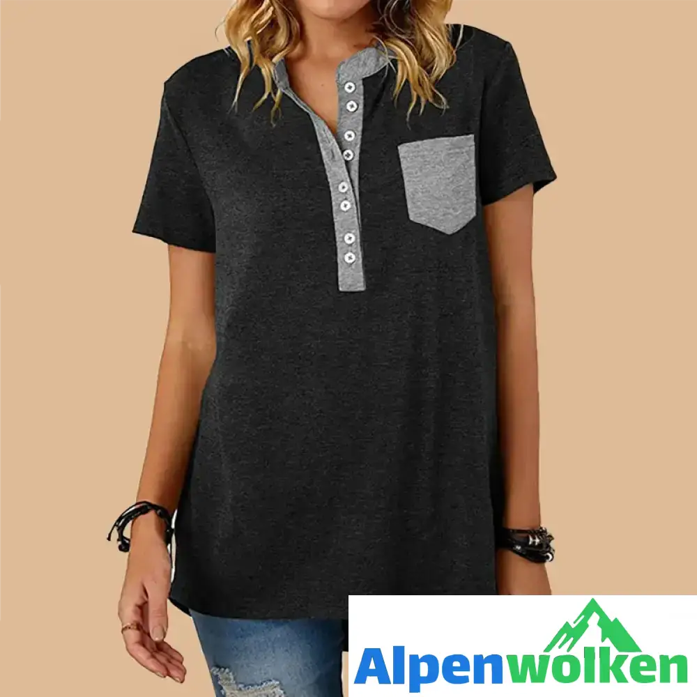 Alpenwolken - Einreihiges Freizeit-T-Shirt schwarz