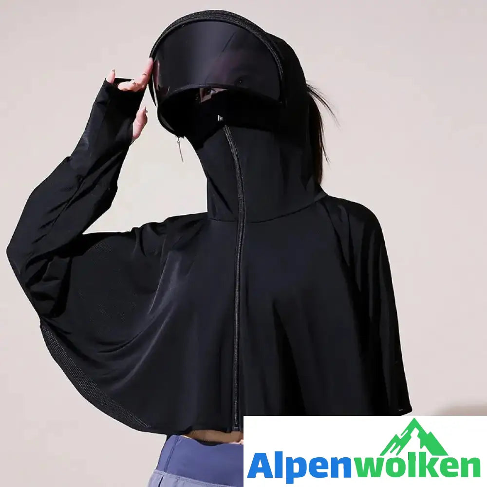 Alpenwolken - Eisseide UV-Schutz Windjacke mit Kapuze Schwarz