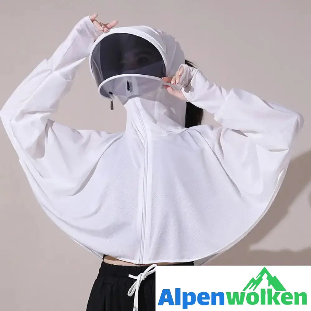 Alpenwolken - Eisseide UV-Schutz Windjacke mit Kapuze Weiß