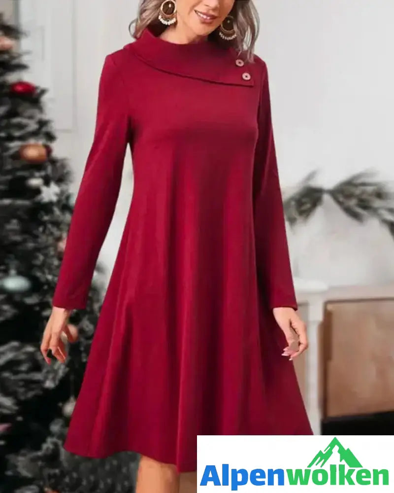 Alpenwolken - Elegant kleid mit einfarbig mit knöpfen Rot