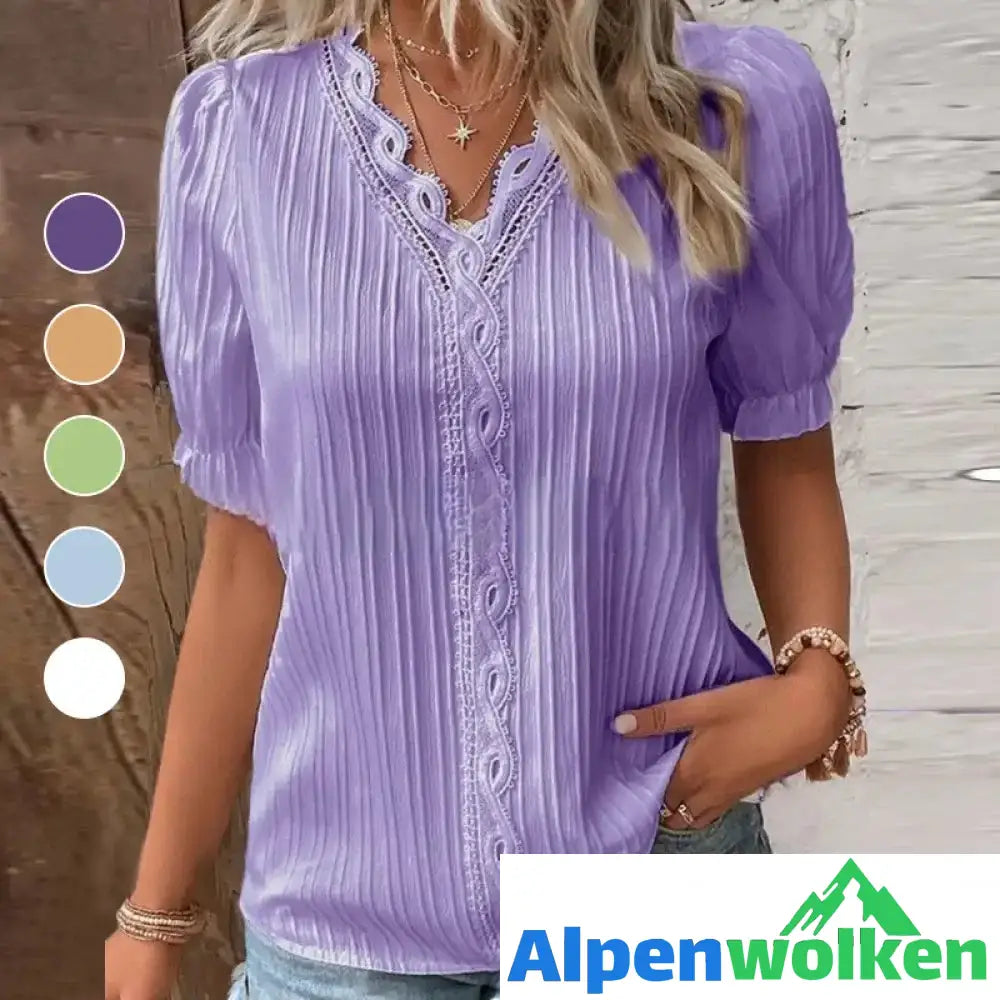 Alpenwolken - Elegante Bluse mit V-Ausschnitt und schlichter Spitze