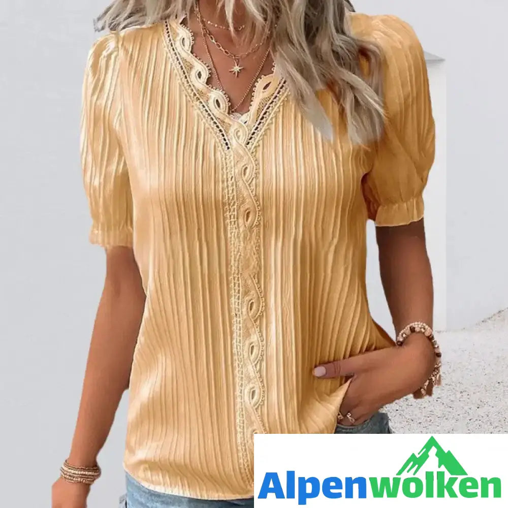 Alpenwolken - Elegante Bluse mit V-Ausschnitt und schlichter Spitze