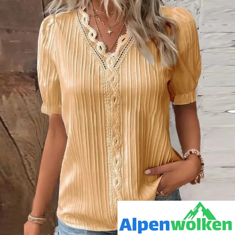 Alpenwolken - Elegante Bluse mit V-Ausschnitt und schlichter Spitze orange