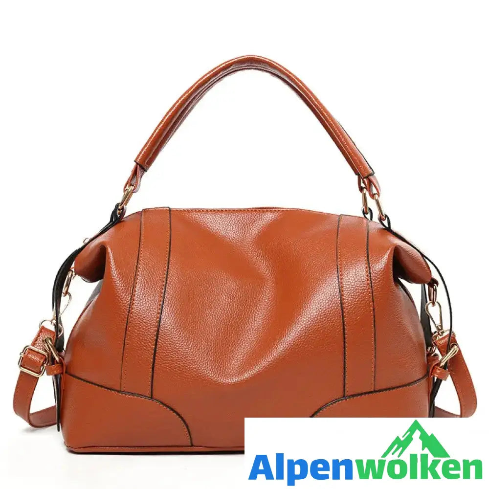 Alpenwolken - Elegante Schlichte Damen-Umhängetasche Aus Leder braun