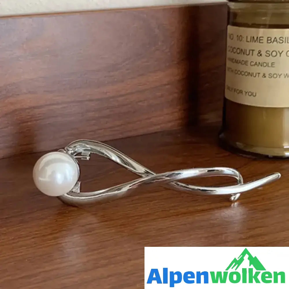 Alpenwolken - Elegante und einfache Perlenhaarspange Silber